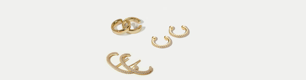 Ear Cuff Jewelry in 14k Plated Gold with Pavè settings