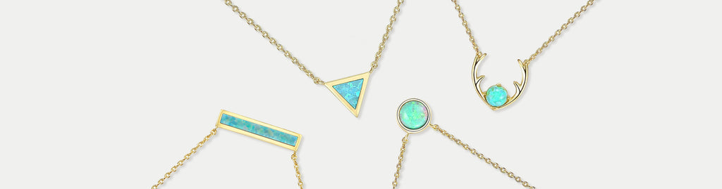 Opal Necklaces Available in 14k Plated Yellow, Rose, and White Gold