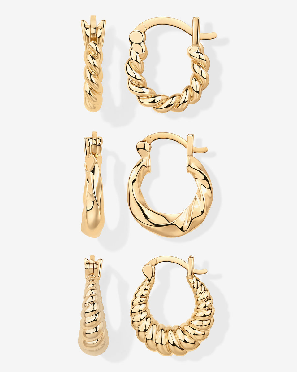 GOLD CZ  PAVE TWIST EARRING 3 PACK main image 1