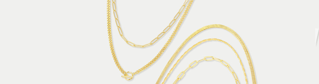 Layered Necklaces in 14k plated yellow, white and rose gold
