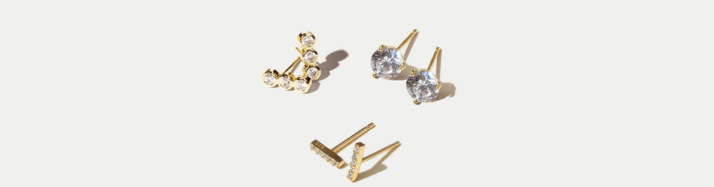 Stud Earrings Available in 14k Plated Gold with Pavè options
