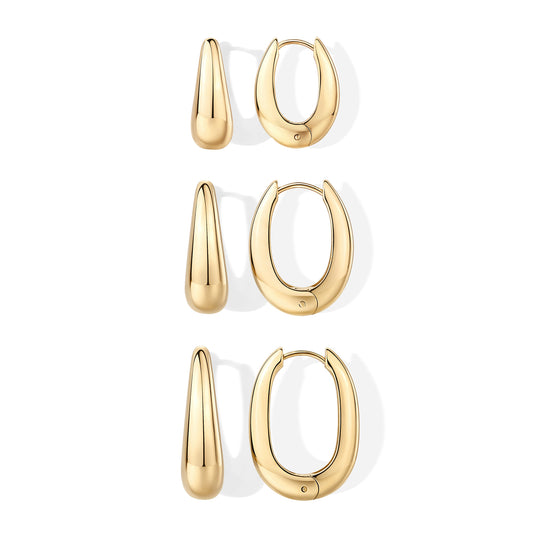 Waterproof Oval Hoop Earring Set