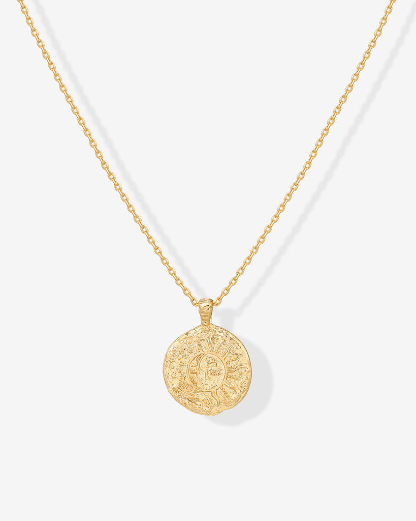 Sun-Moon Engraved Coin Pendant  Necklace 
