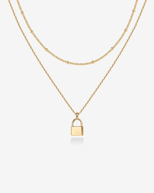 Layered Lock Pendant Necklace