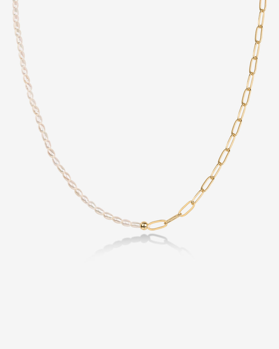 Pearl Paperclip Necklace | 14K Gold Plated Chain