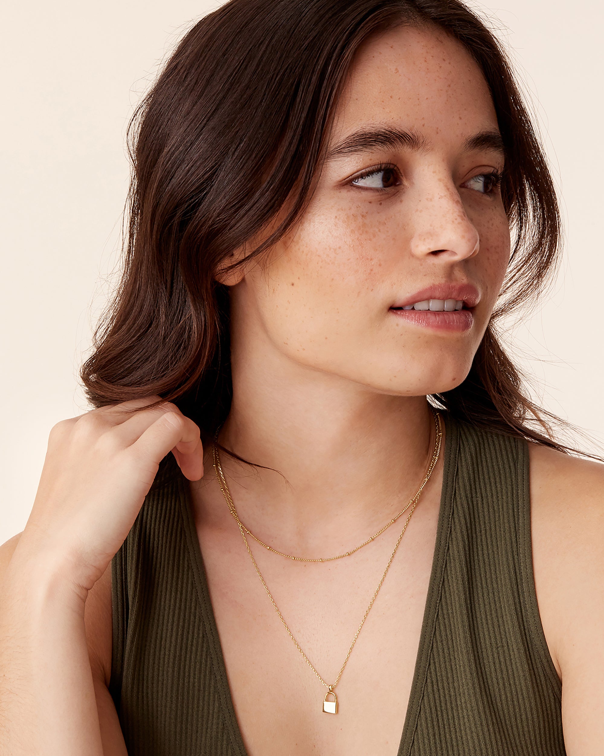 Simple Gold Chain + Lock Layered Necklace