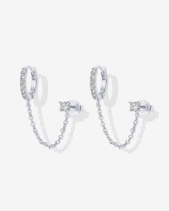 Chained Huggie Hoop with CZ Stud