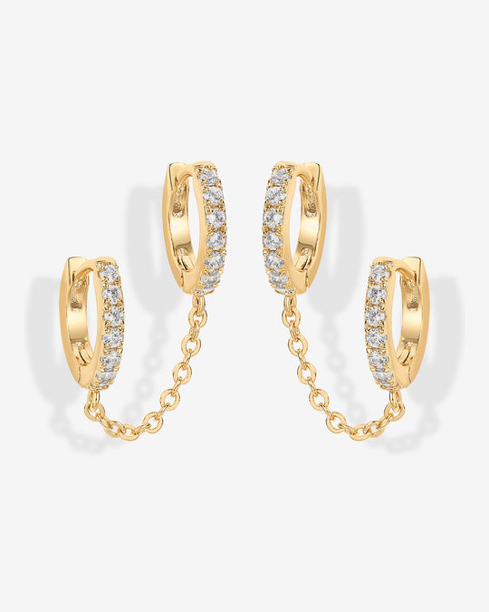 Double Hoop CZ Chained Huggie Hoop