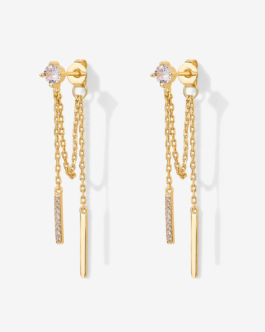 Mini CZ Chained Bar Earrings