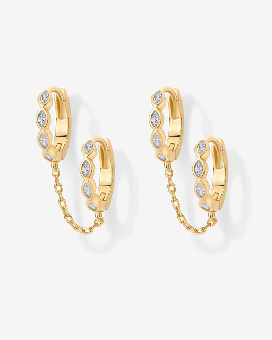 Marquise CZ Double Piercing Chain Huggie Hoop
