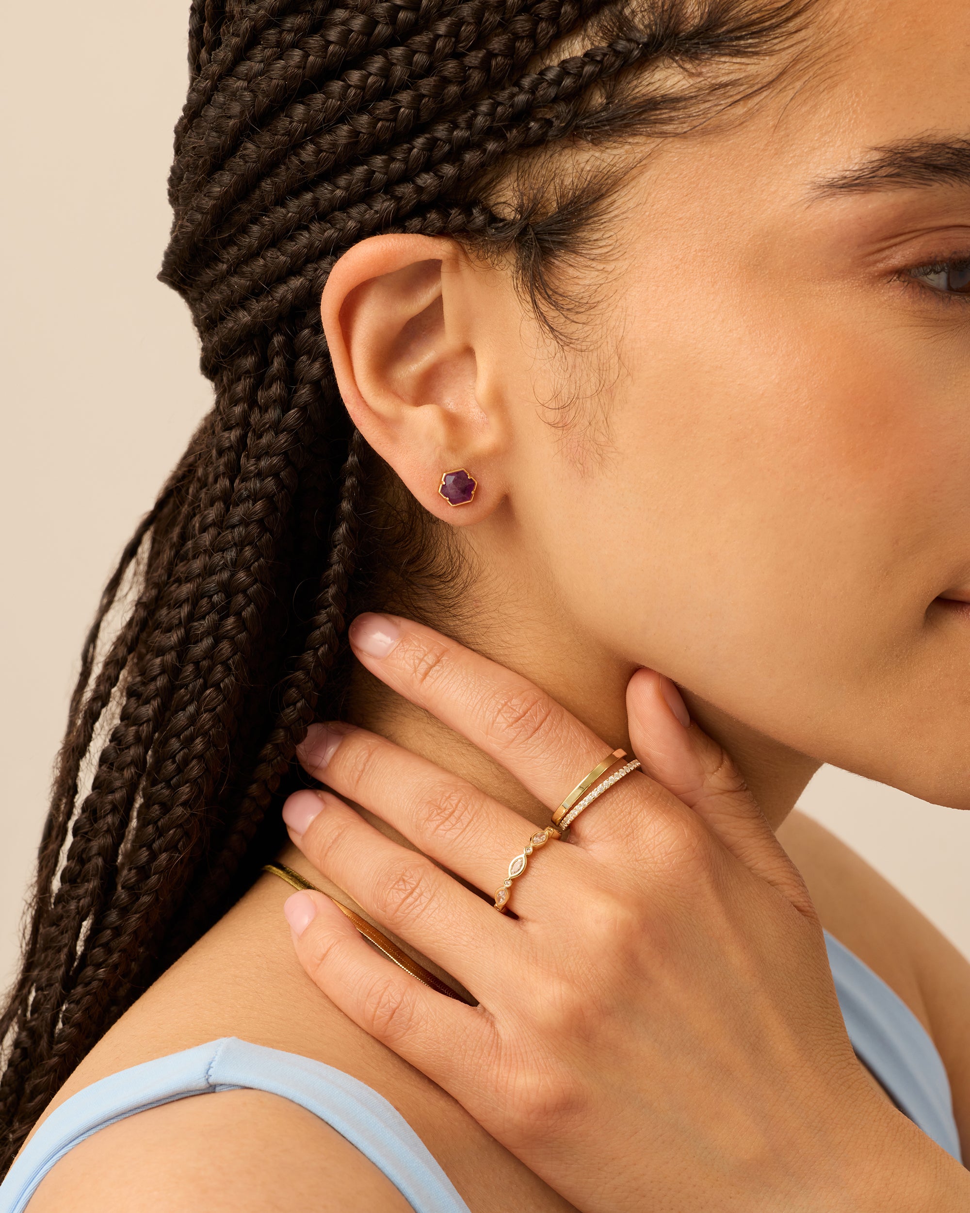 Hexagon Gemstone Stud Earrings – PAVOI