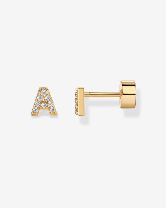 Initial Letter CZ Flatback Earrings