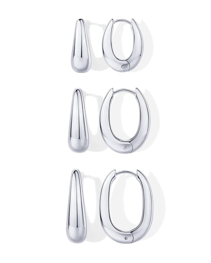 Waterproof Oval Hoop Earring Set