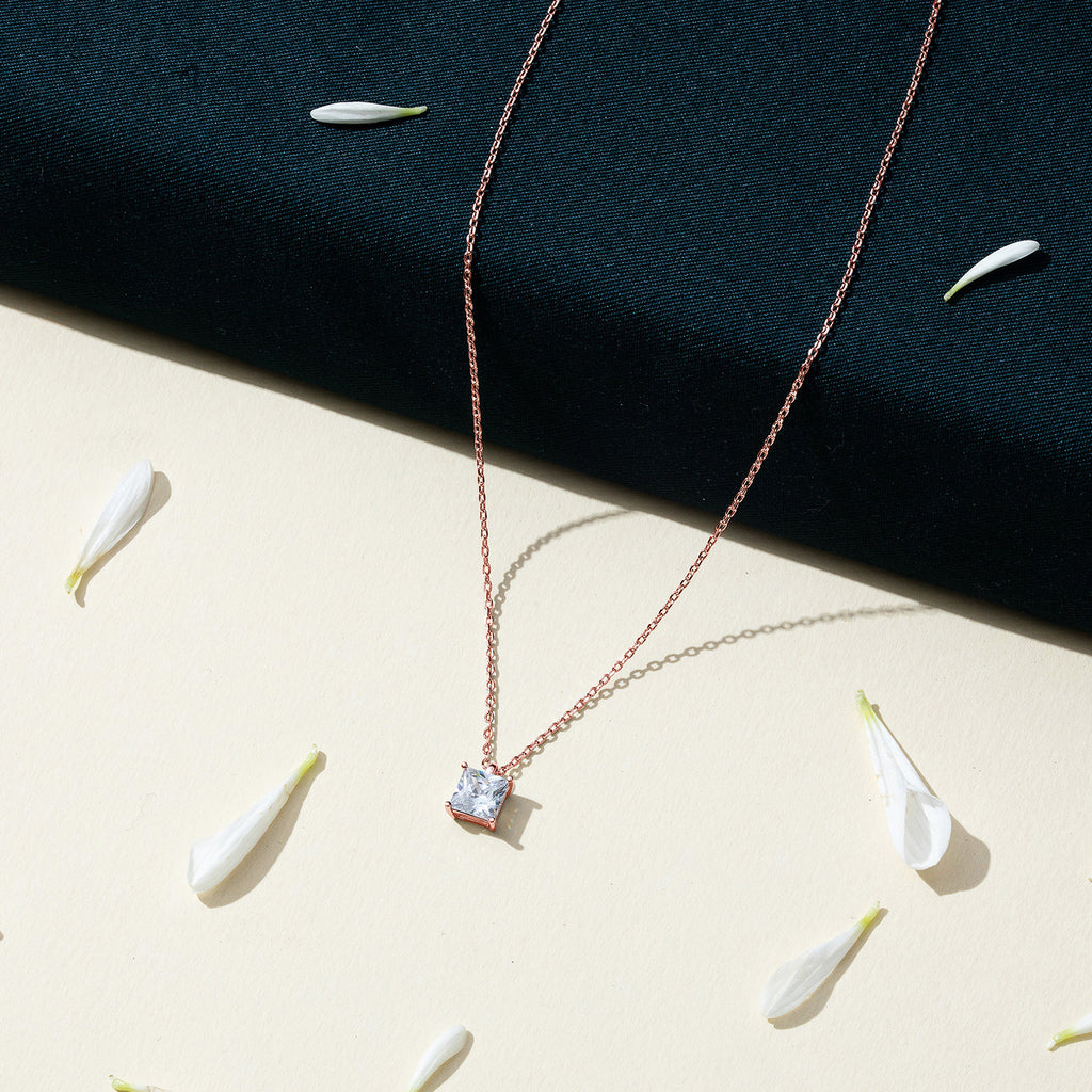 Princess Cut Pendant  Necklace 