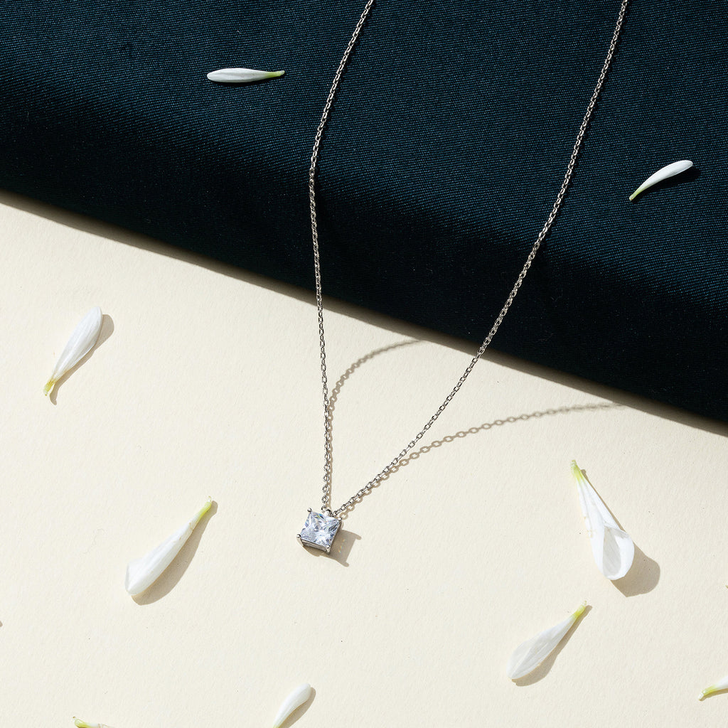 Princess Cut Pendant  Necklace 