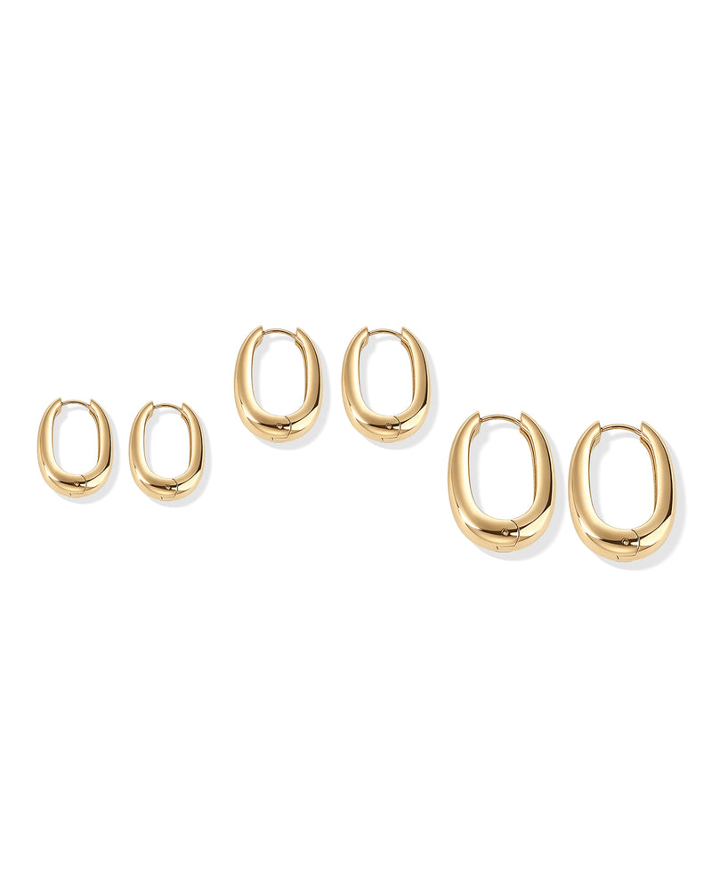 Waterproof Oval Hoop Earring Set