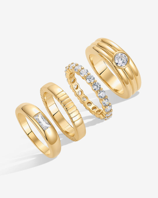 Mixed Styles Band Rings Set of 4