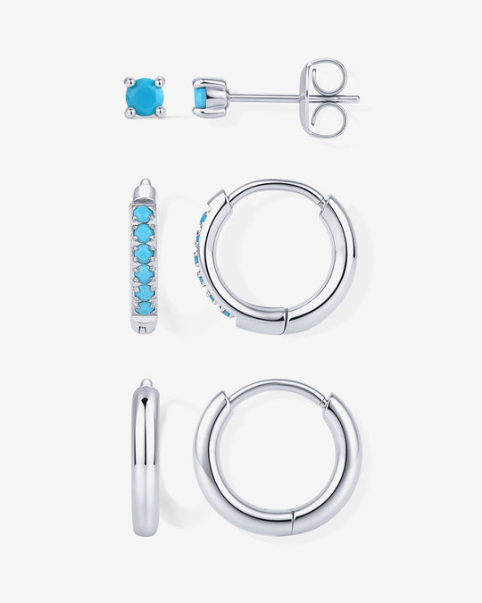 Waterproof Turquoise Stud and Huggie Earring Set