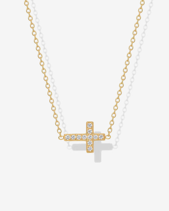 Dainty Sideways Cross CZ Necklace