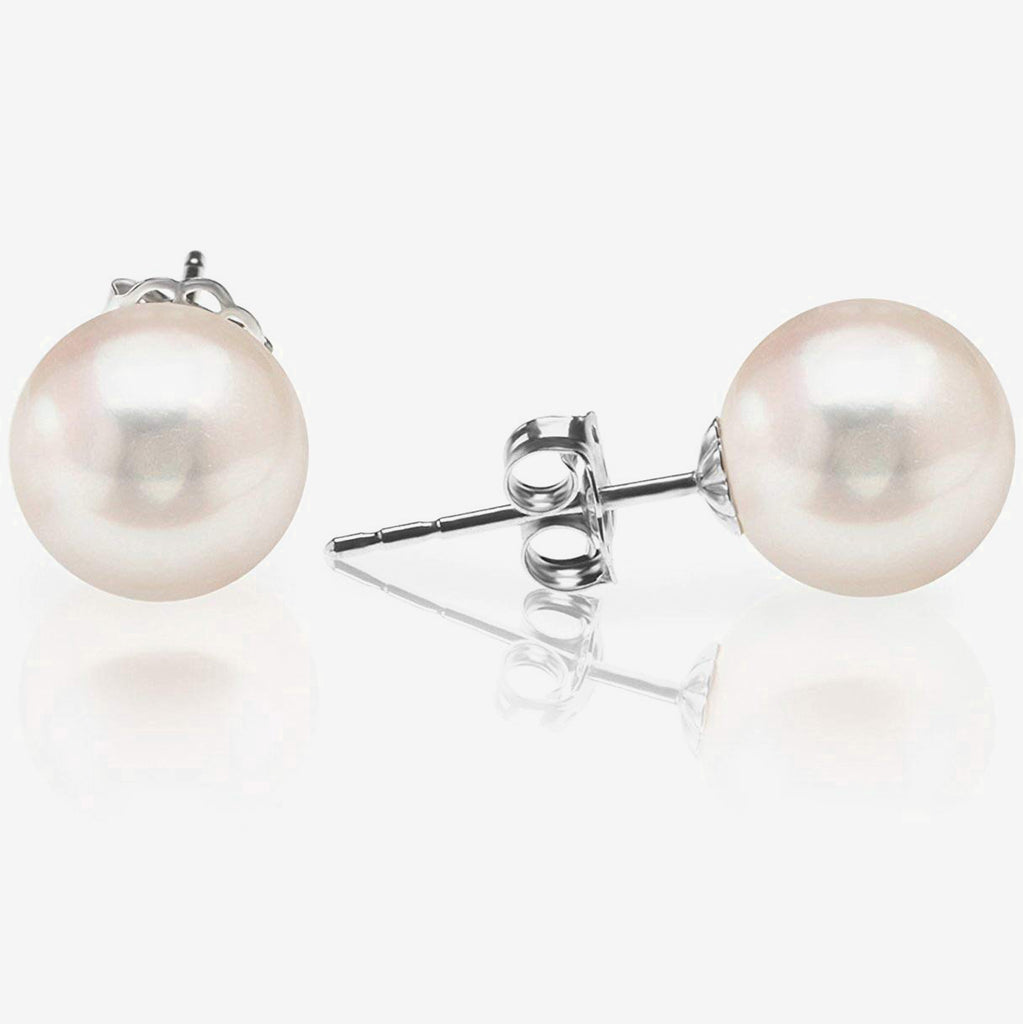 Yellow Gold Freshwater Pearl Studs 5mm, 6mm, 7mm, 8mm, 9mm, 10mm, 14K White Gold, 14K White Gold Earring 
