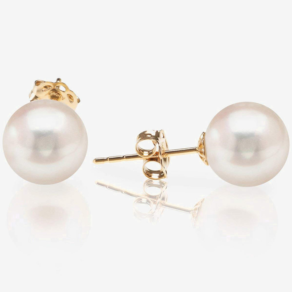 Yellow Gold Freshwater Pearl Studs 5mm, 6mm, 7mm, 8mm, 9mm, 10mm, 14K White Gold, 14K Yellow Gold Earring 