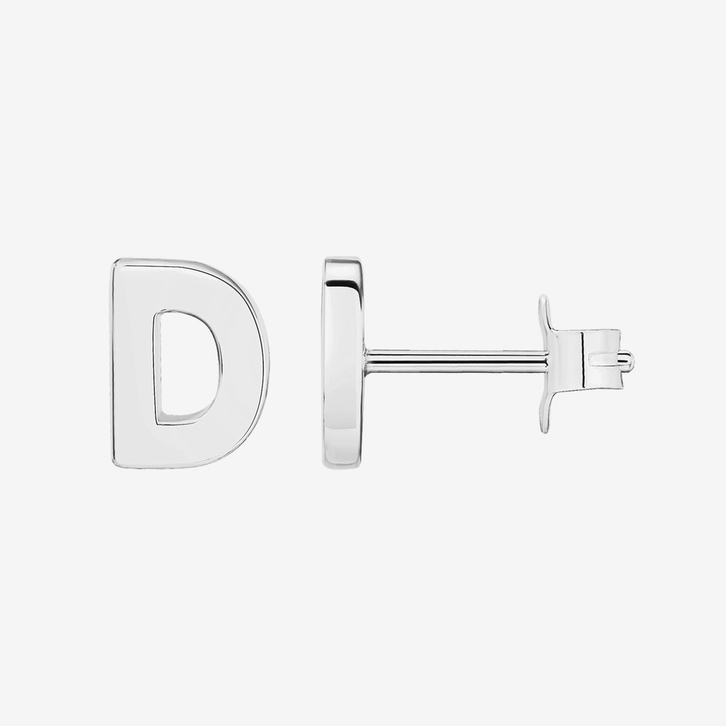 Initial Studs D, White Gold Earring 
