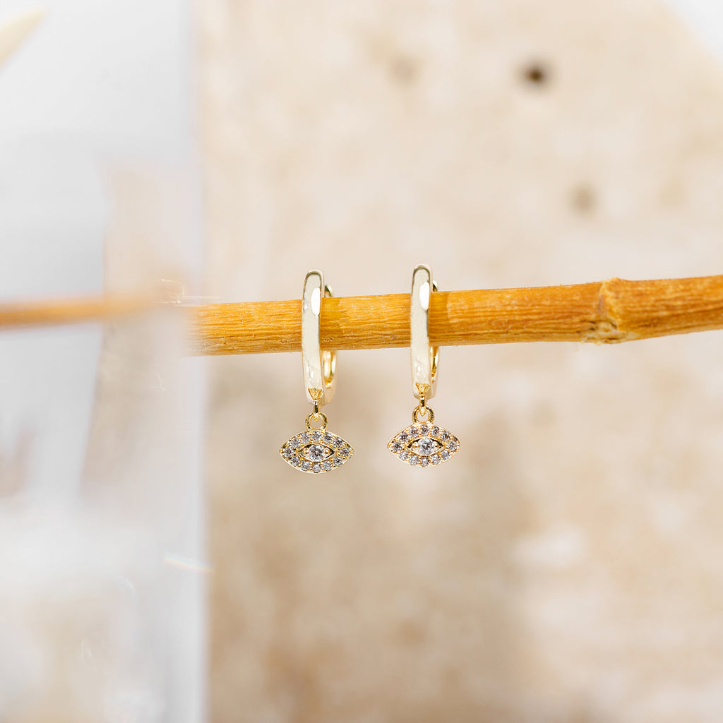 Evil Eye Huggies Yellow Gold Earring 