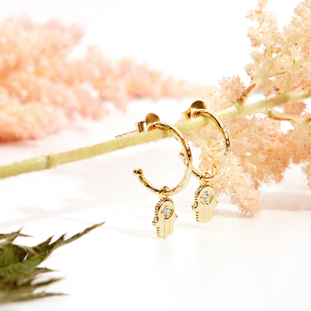 Hamsa Hoops Yellow Gold Earring 