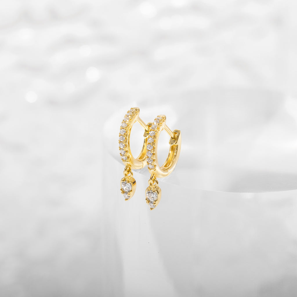 Drop Tear Huggie Yellow Gold Earring 