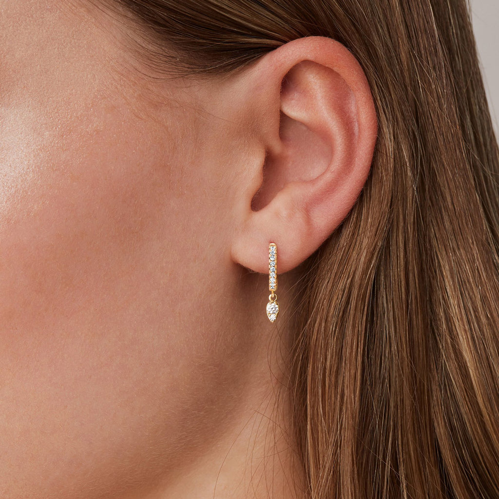 Drop Tear Huggie Yellow Gold Earring 
