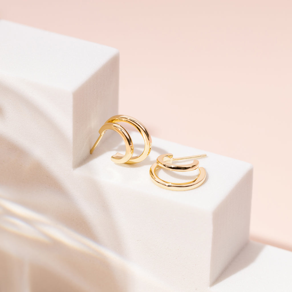 Double Split Hoops Yellow Gold Earring 