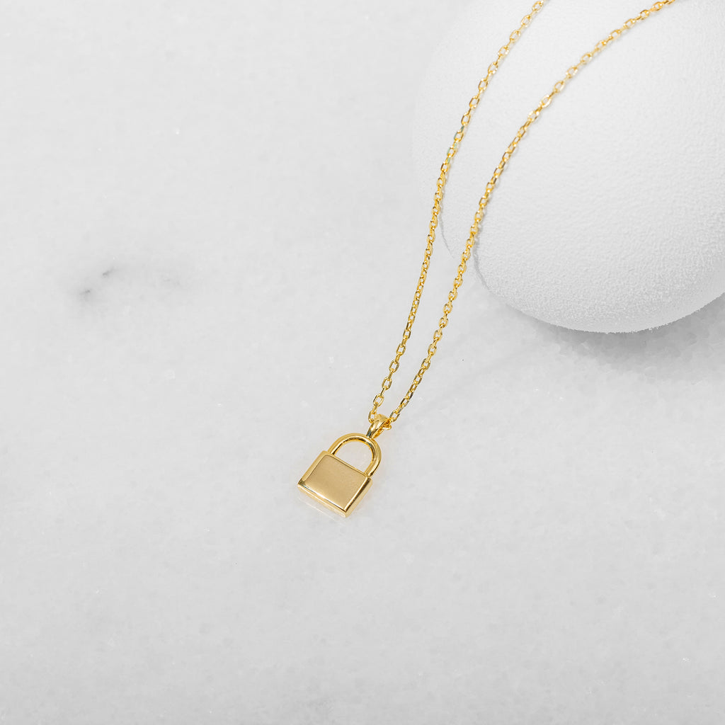Lock Pendant Necklace Yellow Gold Necklace 