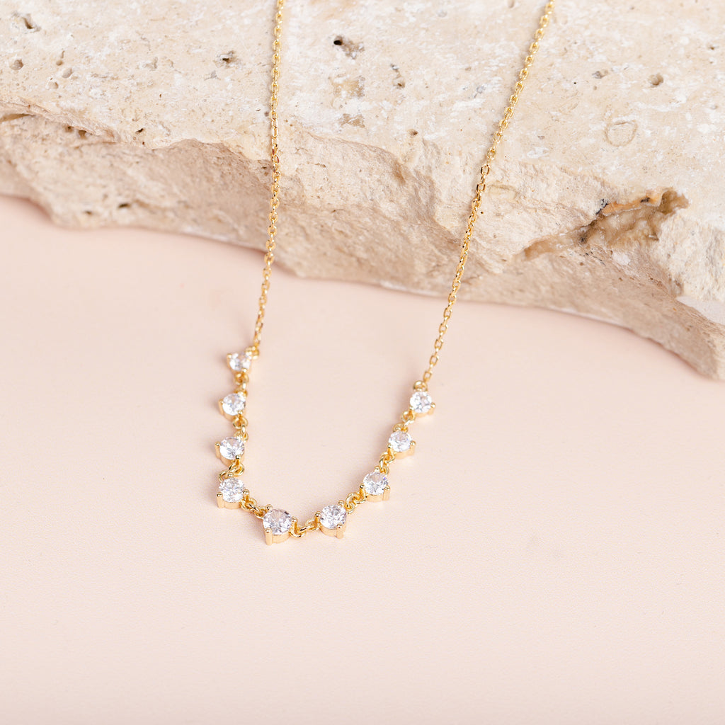 Cubic Zirconia Chain Necklace Yellow Gold Necklace 