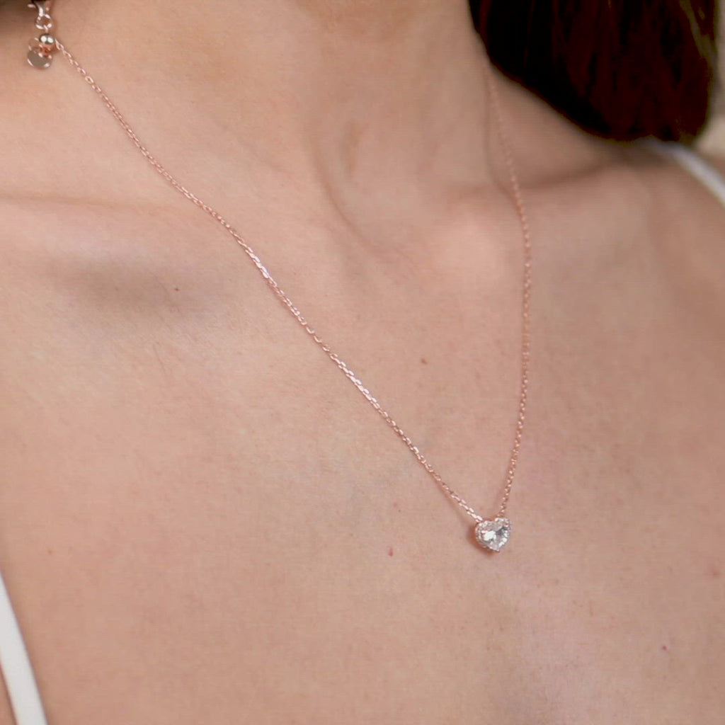 Heart Halo Necklace Rose Gold, White Gold, Yellow Gold Necklace 