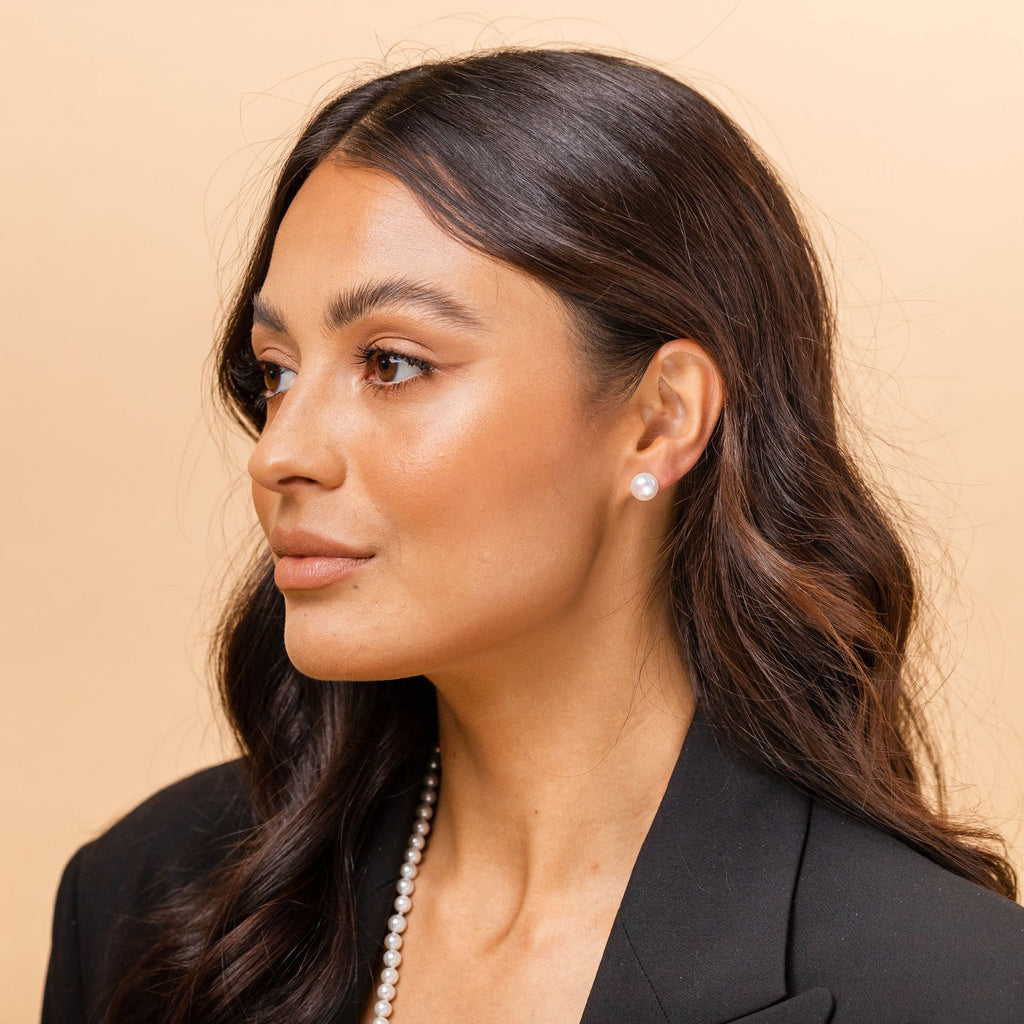 Yellow Gold Freshwater Pearl Studs  Earring 