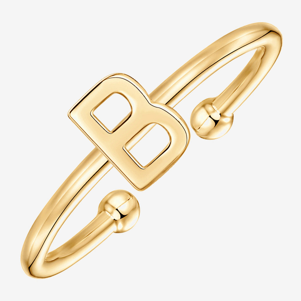Thin Initial Ring B, Yellow Gold Ring 