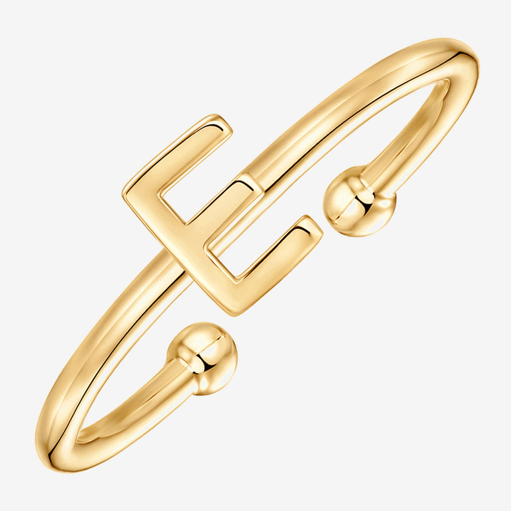 Thin Initial Ring E, Yellow Gold Ring 