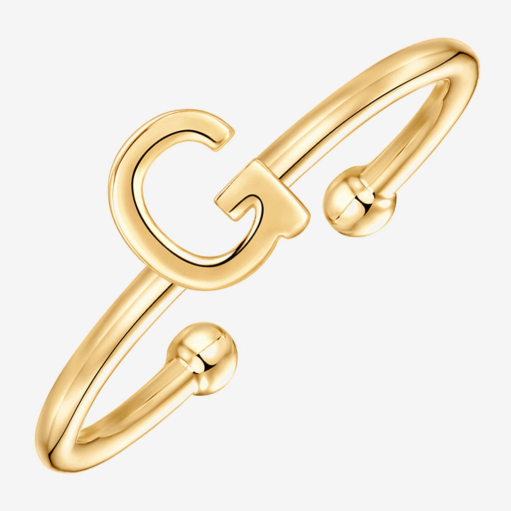 Thin Initial Ring G, Yellow Gold Ring 