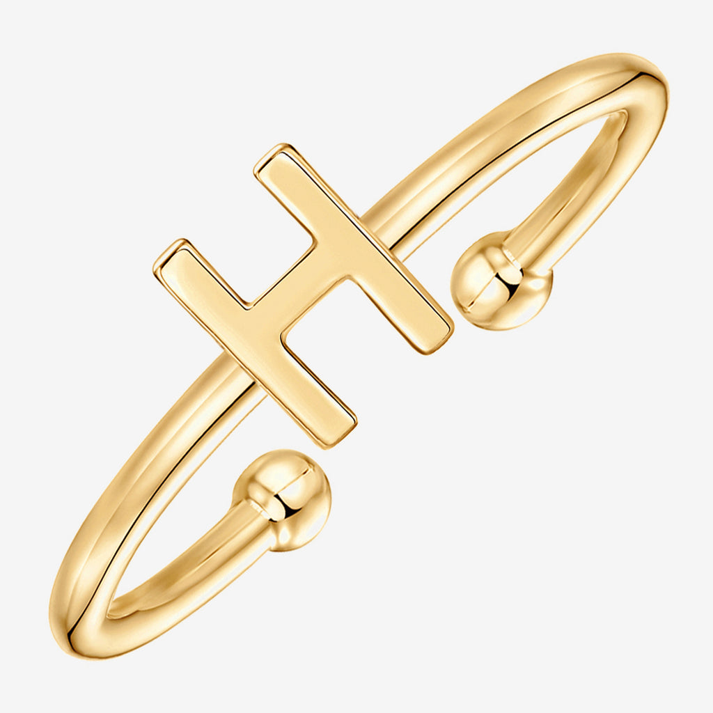 Thin Initial Ring H, Yellow Gold Ring 