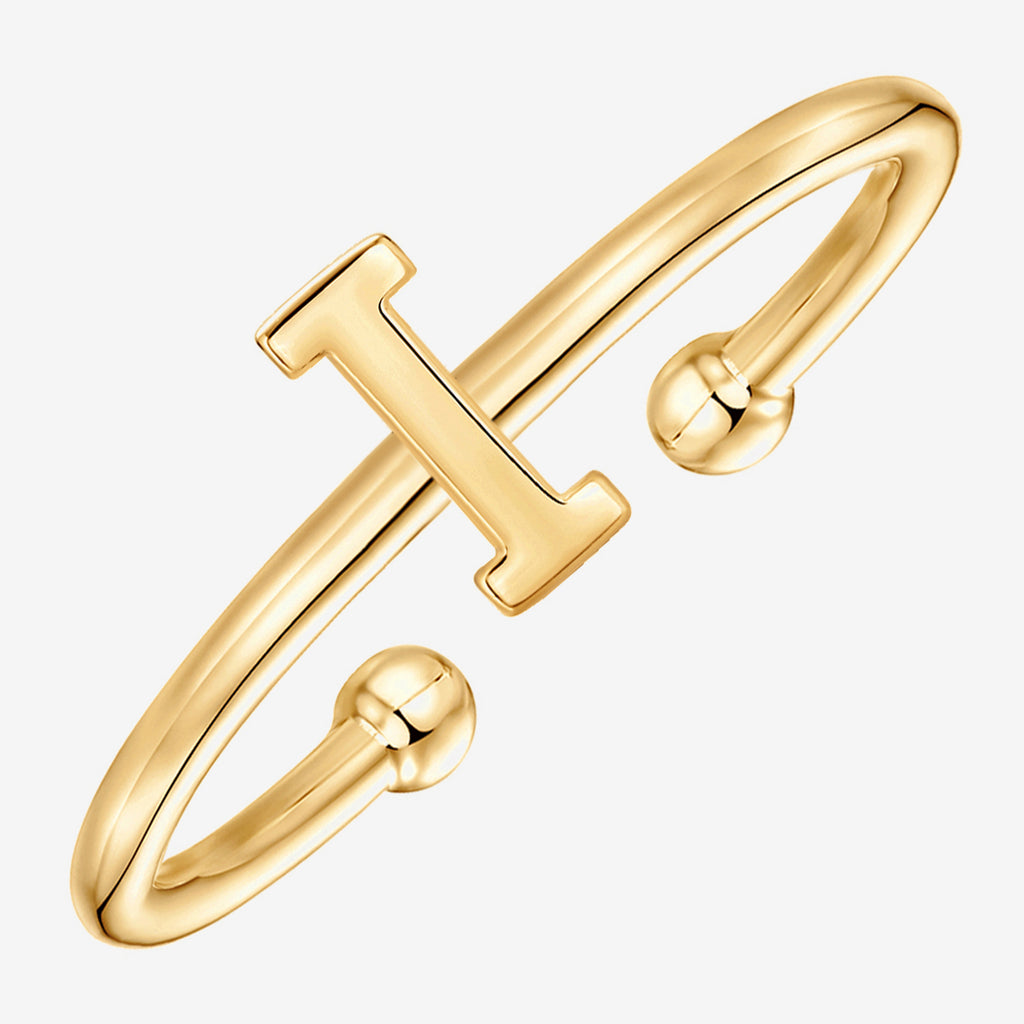 Thin Initial Ring I, Yellow Gold Ring 