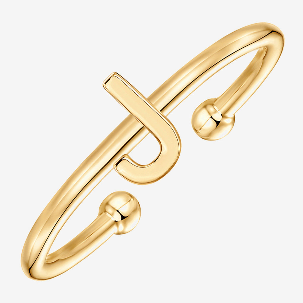Thin Initial Ring J, Yellow Gold Ring 