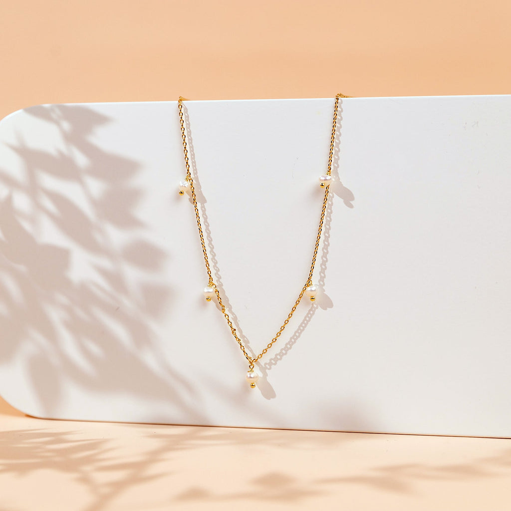 Pearl & Diamond Essence Chain Necklace Yellow Gold Necklace 
