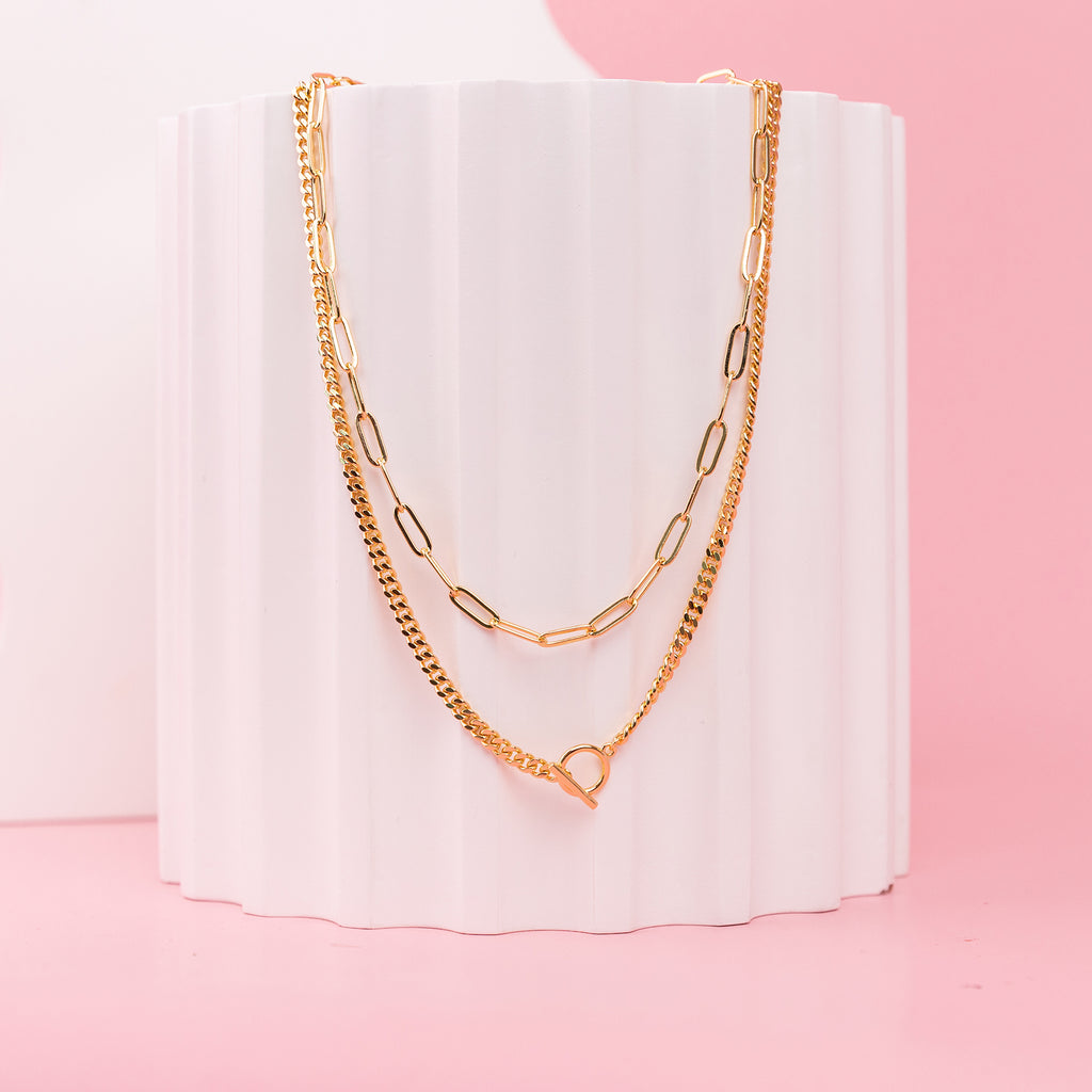 Layered Chain Circle Necklace Yellow Gold Necklace 