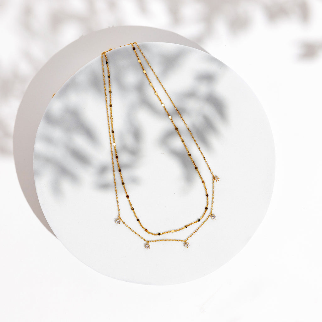 Cubic Zirconia Chain Necklace Yellow Gold Necklace 