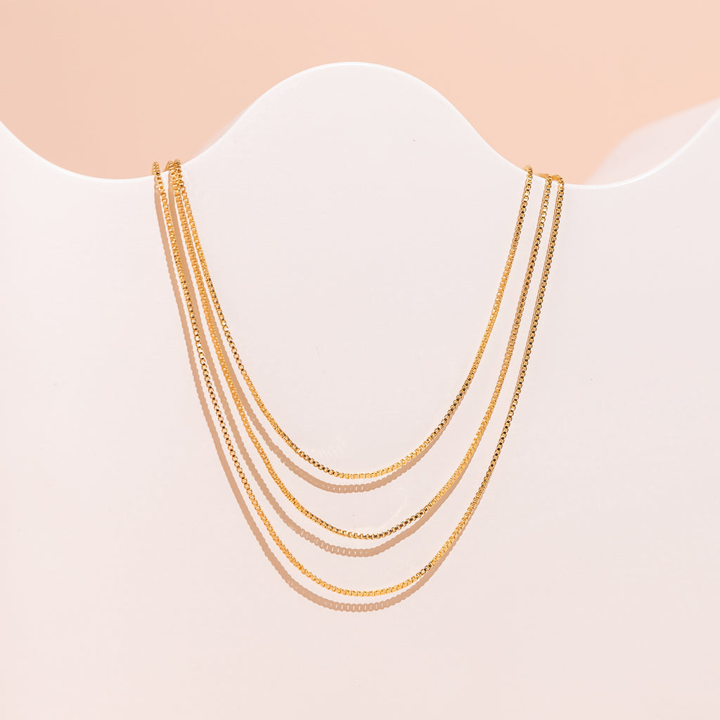 Three Layered Chain Necklace Yellow Gold Necklace 