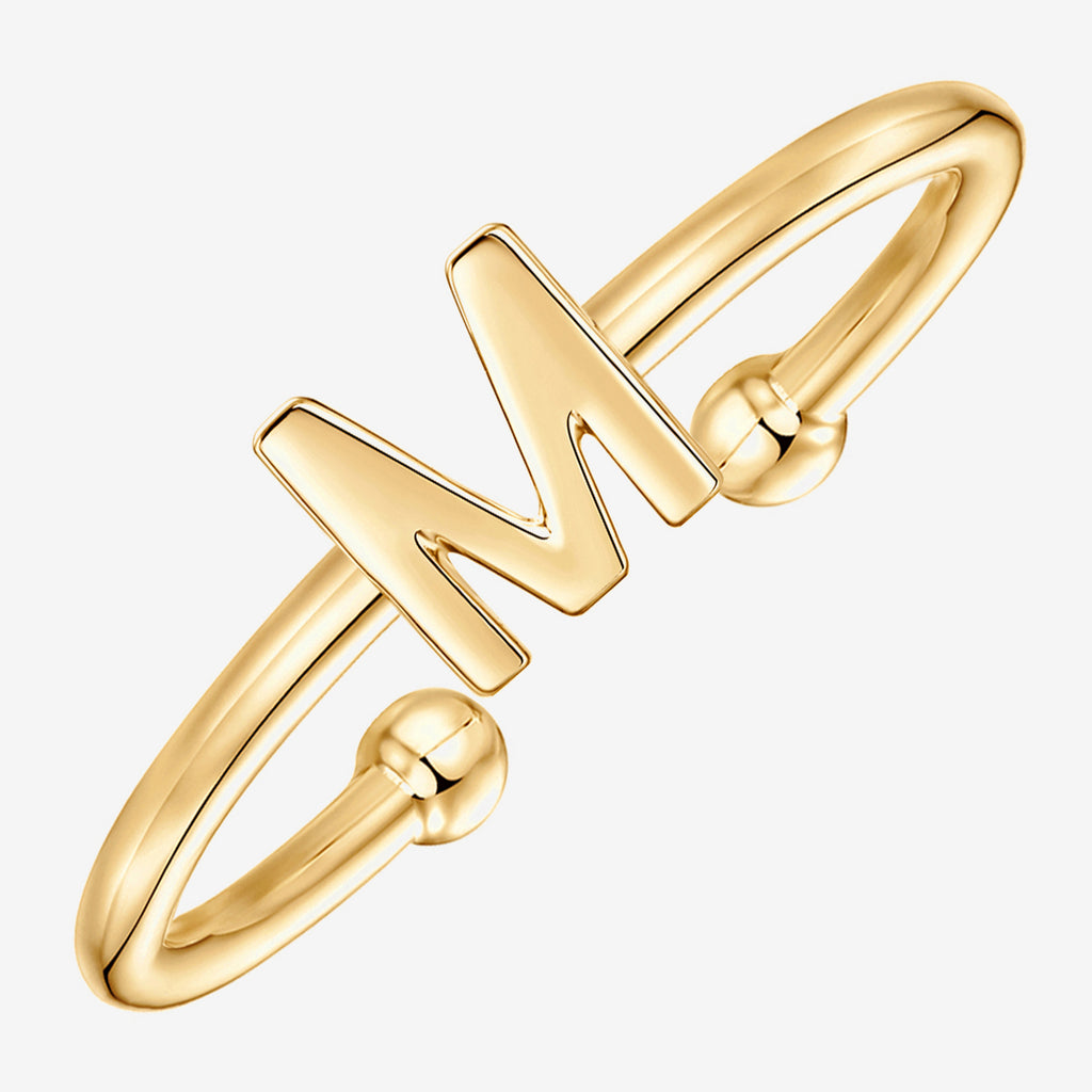 Thin Initial Ring M, Yellow Gold Ring 