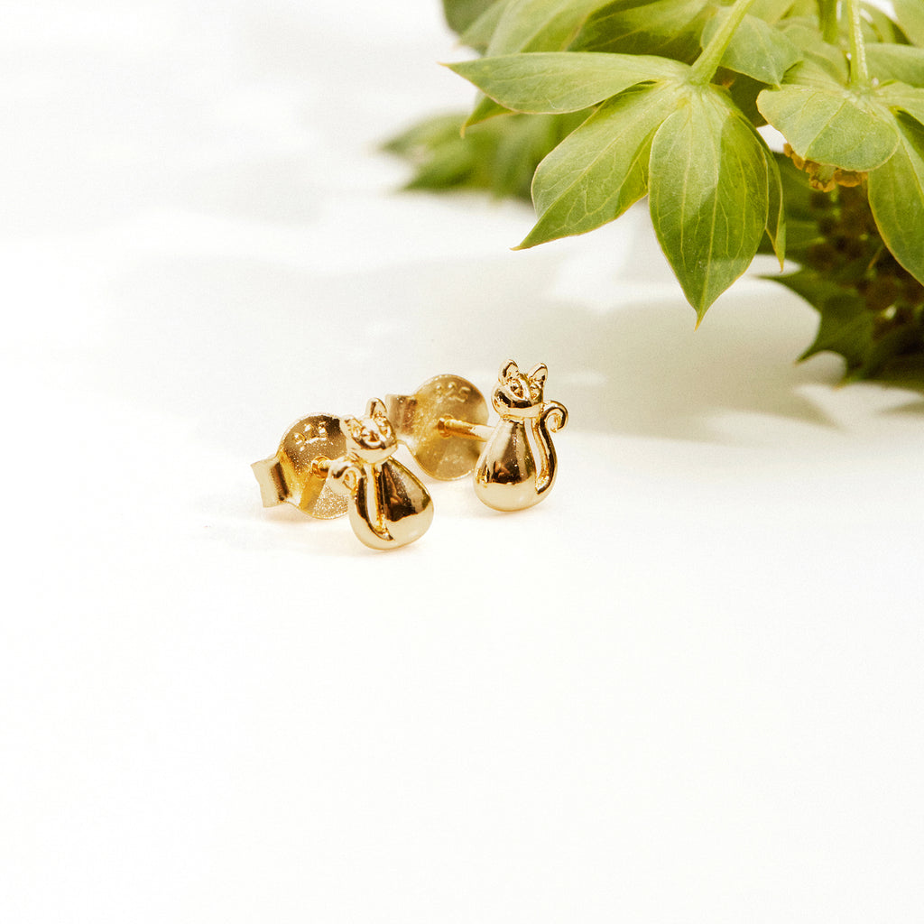 Cat Studs Yellow Gold Earring 