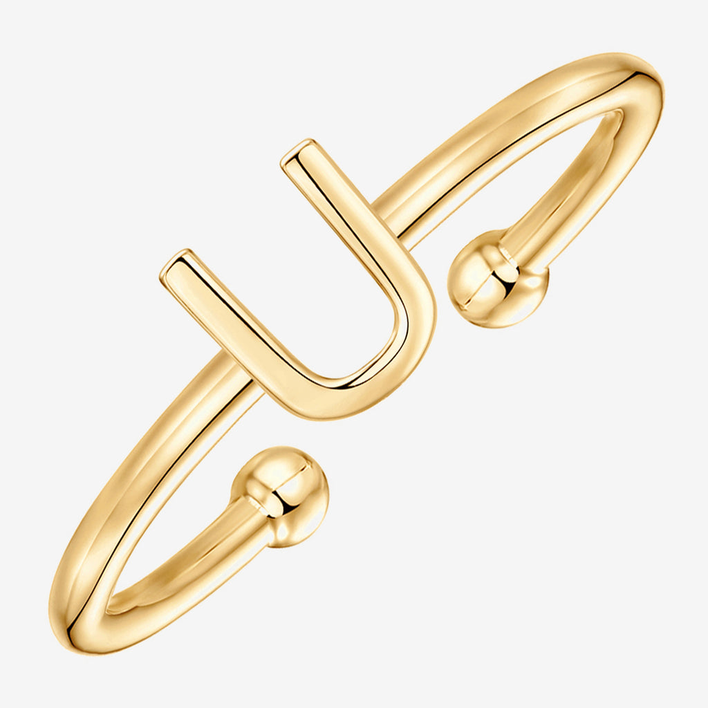 Thin Initial Ring U, Yellow Gold Ring 