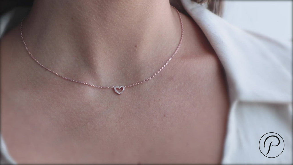 Open Heart Necklace Rose Gold, White Gold, Yellow Gold Necklace 