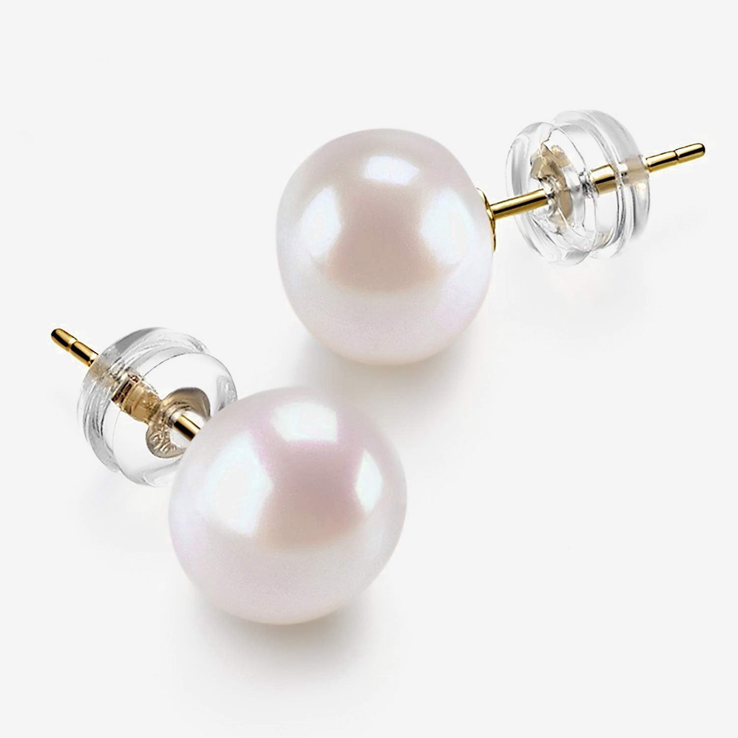9mm White Freshwater Round Pearl Stud Earrings